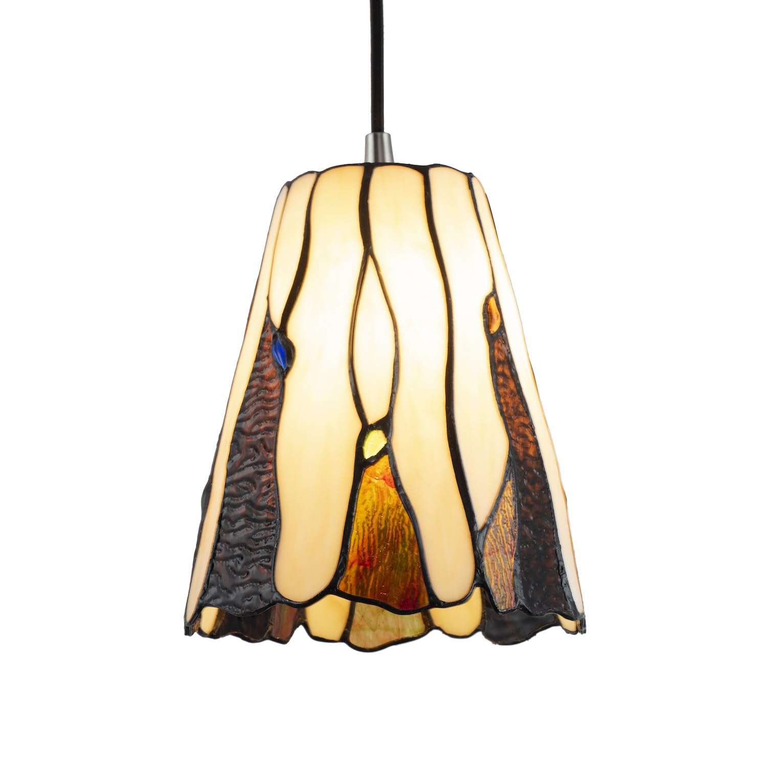 Happy Homewares Amber Tiffany Pendant Light Shade - Stained Glass - Coloured Gems - Floral Design - Easy Fit