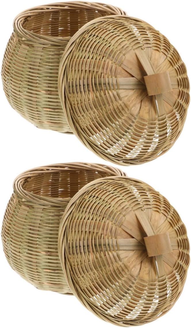 VALICLUD 2pcs Woven Basket with Lid for Tea Leaves and Candies, round Shape, Space-saving Storage Solution with Elegant Appearance, for Cabinets and Countertop Organization