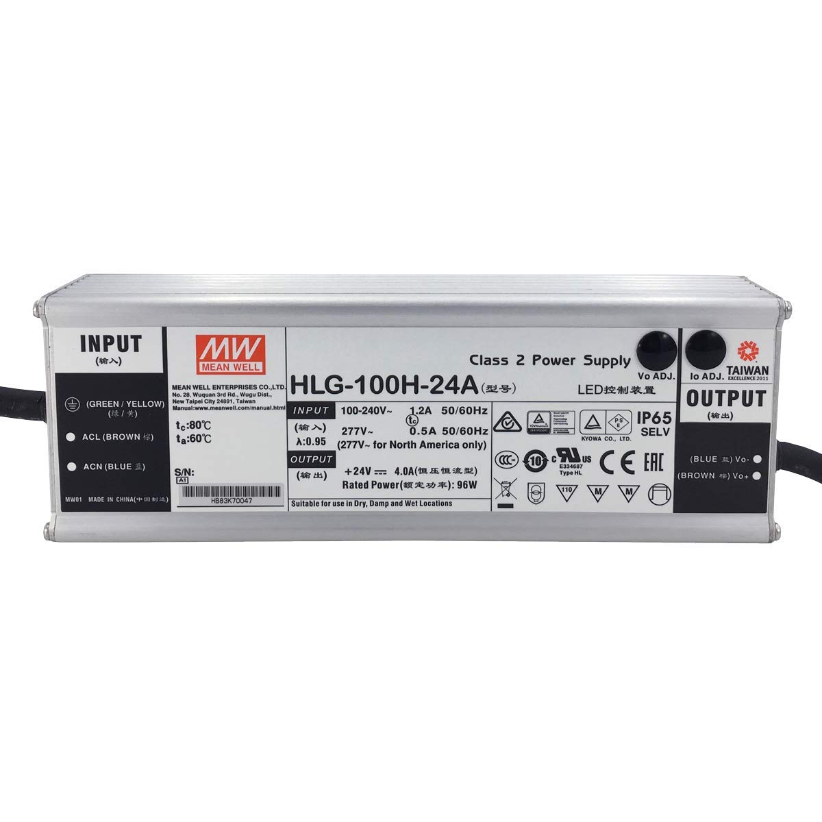 HLG-100H-24A: Mean Well LED Power Supply 100 W, 24 V, IP65, Voltage and Current Adjustable (24 V 100 W)
