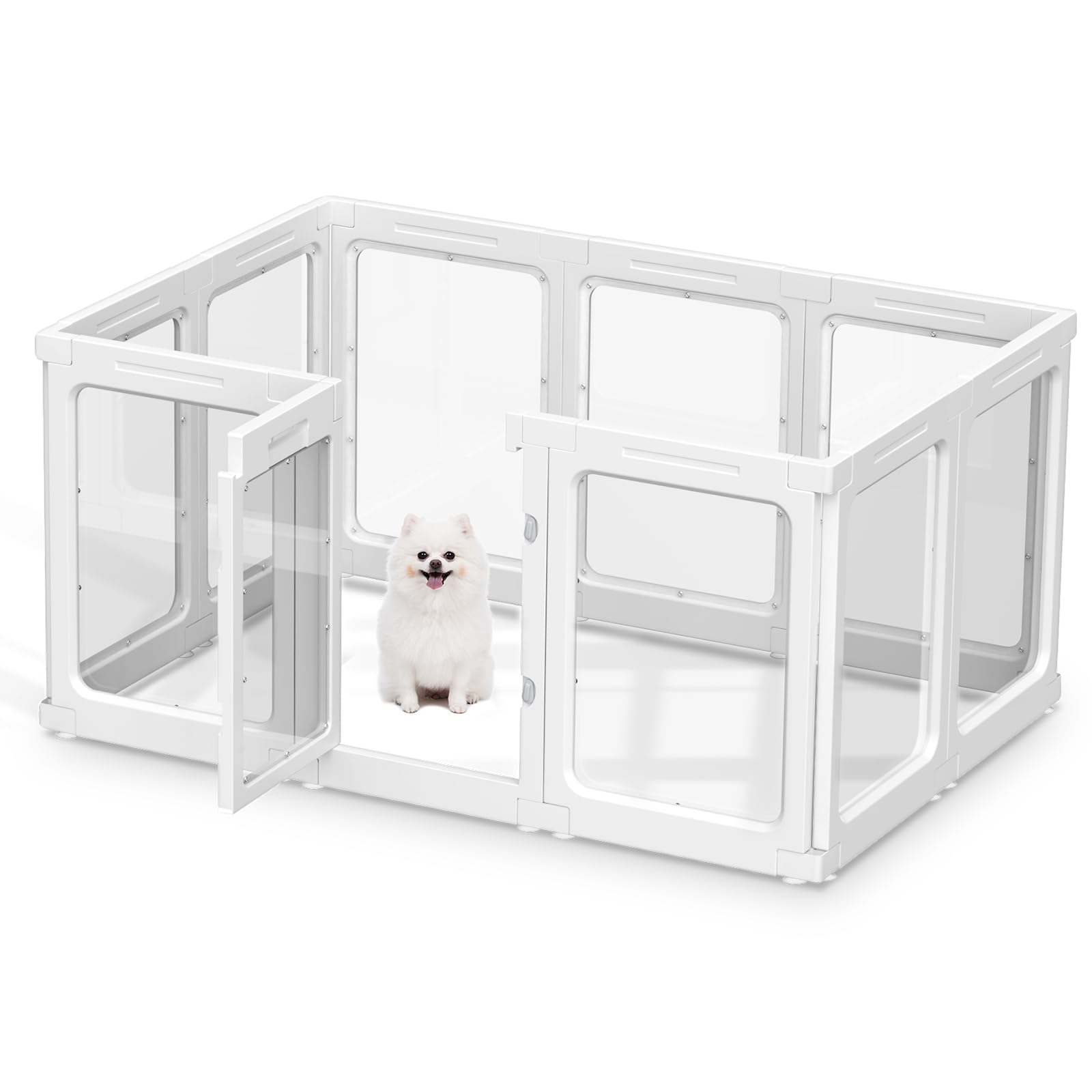 Corralito de acrílico para perros, corralito transparente de 60 cm para mascotas para uso en interiores y exteriores, valla de pluma portátil resistente para perros pequeños a medianos - 10 paneles