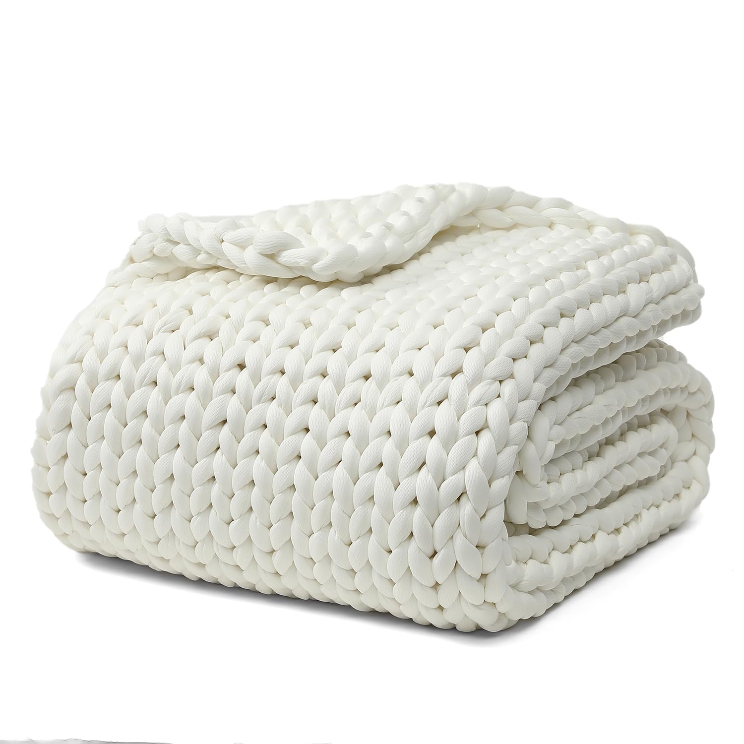 YNM Chunky Knitted Throw Blanket White 40x50 in Medium-Weight