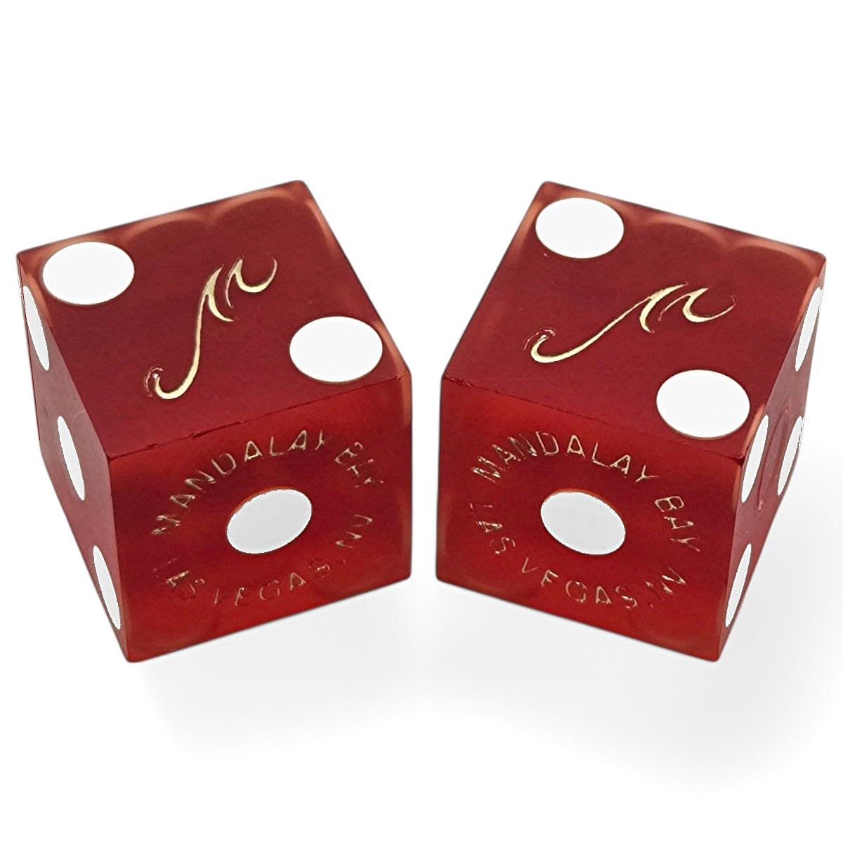 Cyber-Deals 19mm Craps Dice Pair Matching Serial Numbers - Authentic Las Vegas Casino Table-Played Dice (Mandalay Bay (Red Frosted))