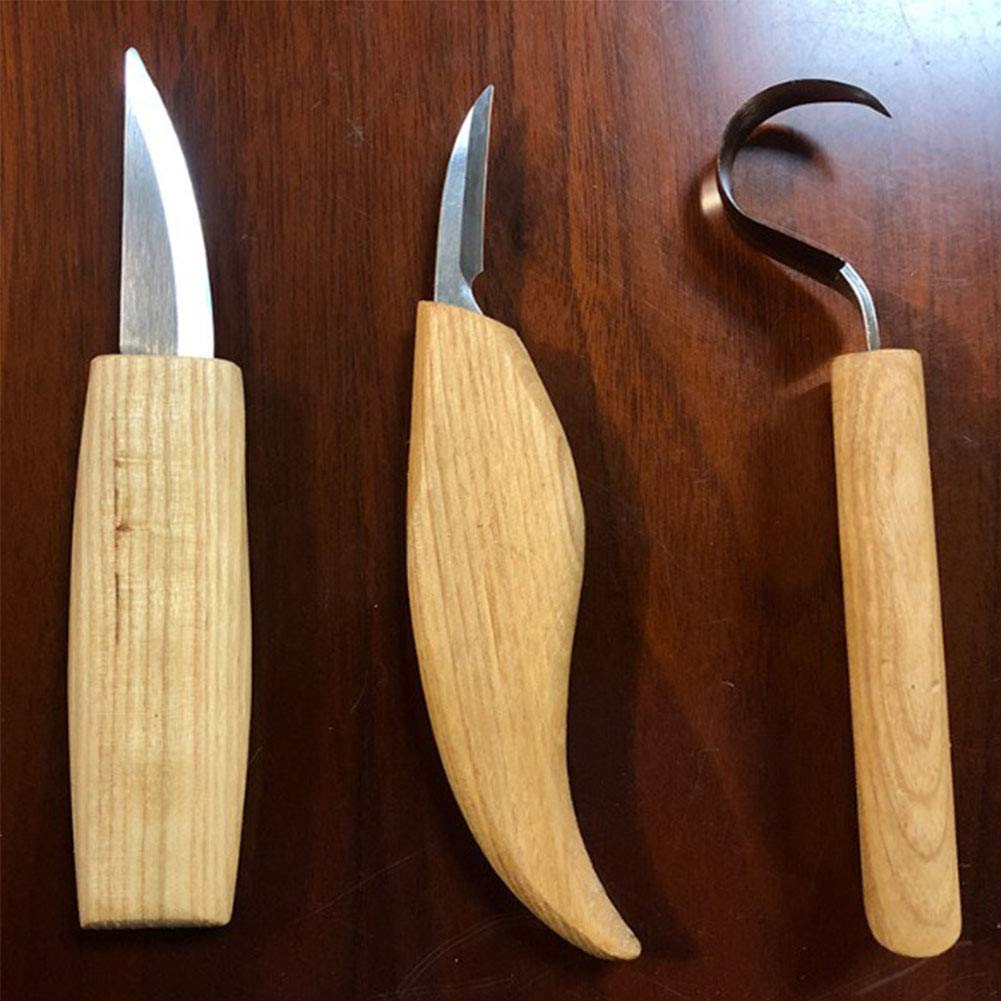 3 piezas Set madera herramientas de tallado, cuchara de tallado gancho cuchillo Sloyd cuchillo y chip cuchillo para artesanía de la carpintería