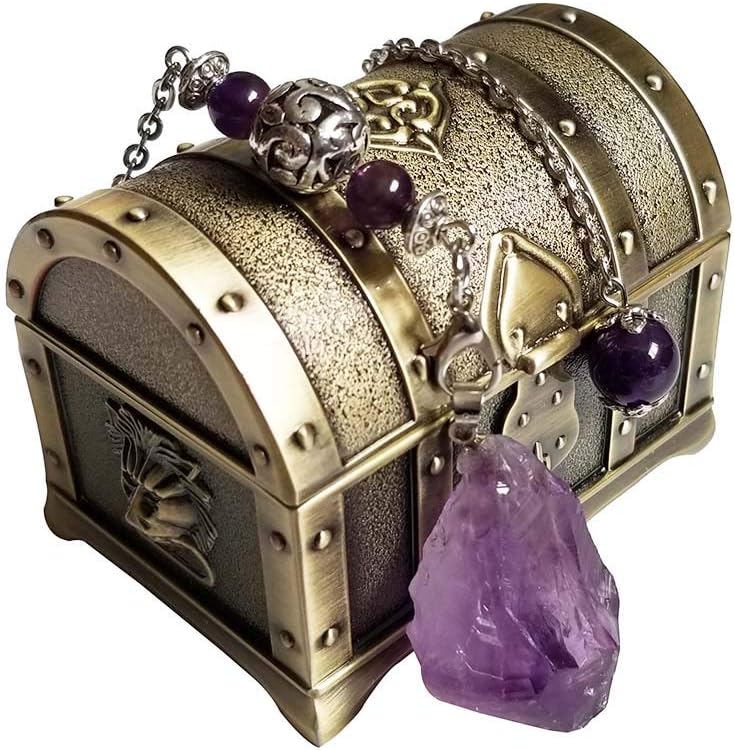 Spirit Hunter Raw Amethyst Gemstone Quartz Crystal Pendulums for Dowsing and Divination (Include Vintage Zinc Alloy Jewelry Box).