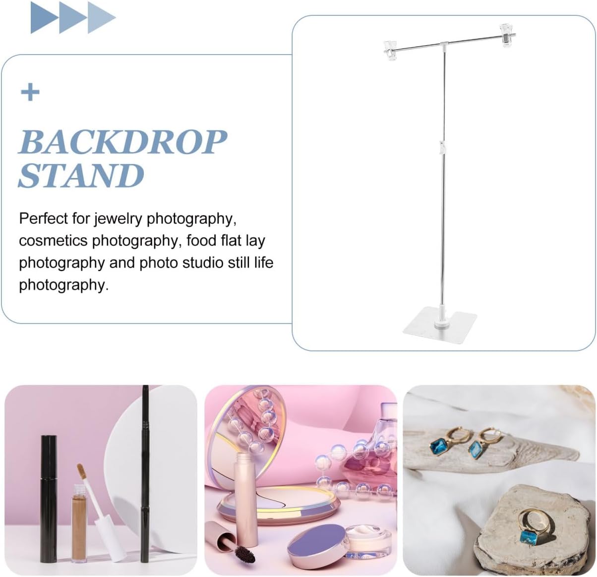 DOITOOL T-Shape Portable Backdrop Stand, Adjustable Small Desktop Photo Background Stand Photo Banner Holder T Shape Background Support Stand Backdrop Banner Holder for Photography