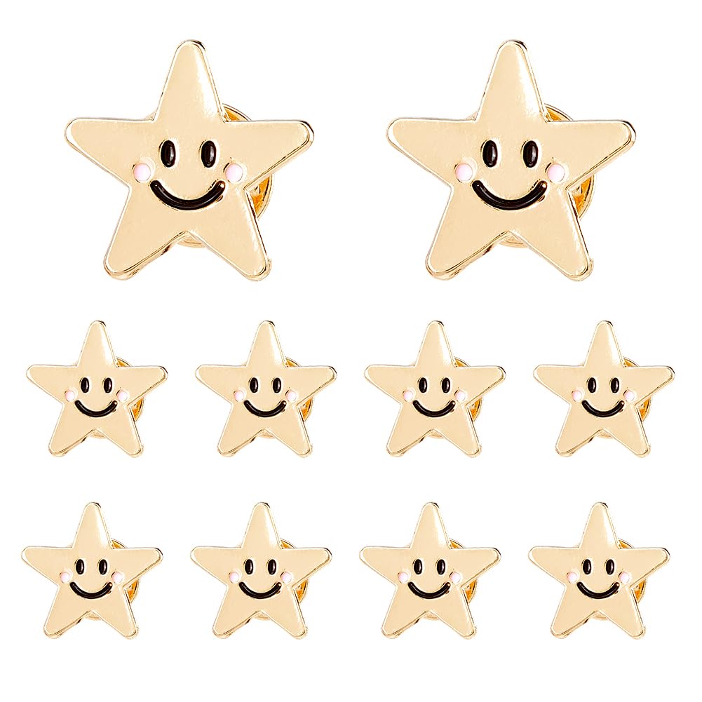 SUPERFINDINGS 10Pcs Star Badge Lapel Pin Veterans Day Star Pins Military Award Labor Day Brooches with Smiling Face Christmas Stars Pins for Backpacks Badge Accessories Gifts Costume Decoration