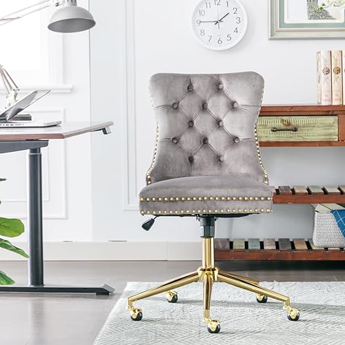 Silla de escritorio de oficina, moderna silla de oficina en casa, con botones tapizados de terciopelo, sillas de escritorio giratorias de 360 sin