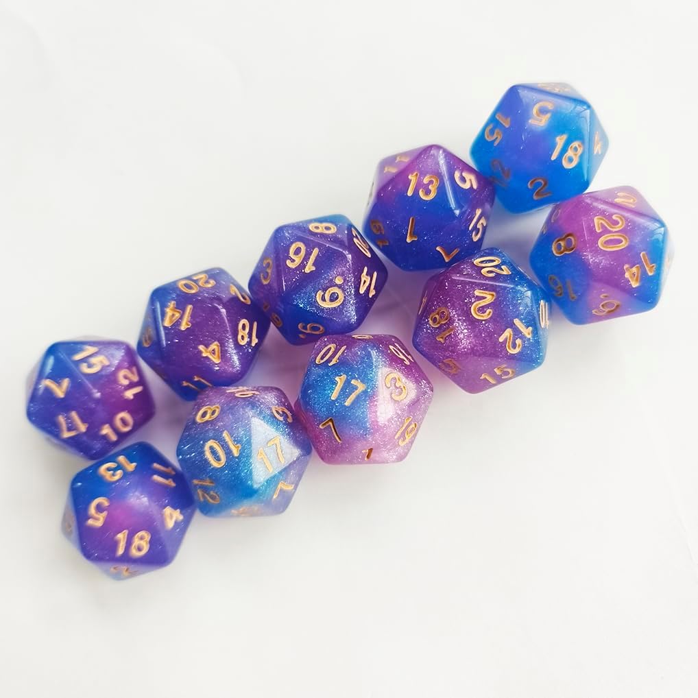 10 Pieces Polyhedral D20 Dice Set, 20 Sided Dice 20mm for RPG MTG DND Table Games (Pink Blue)