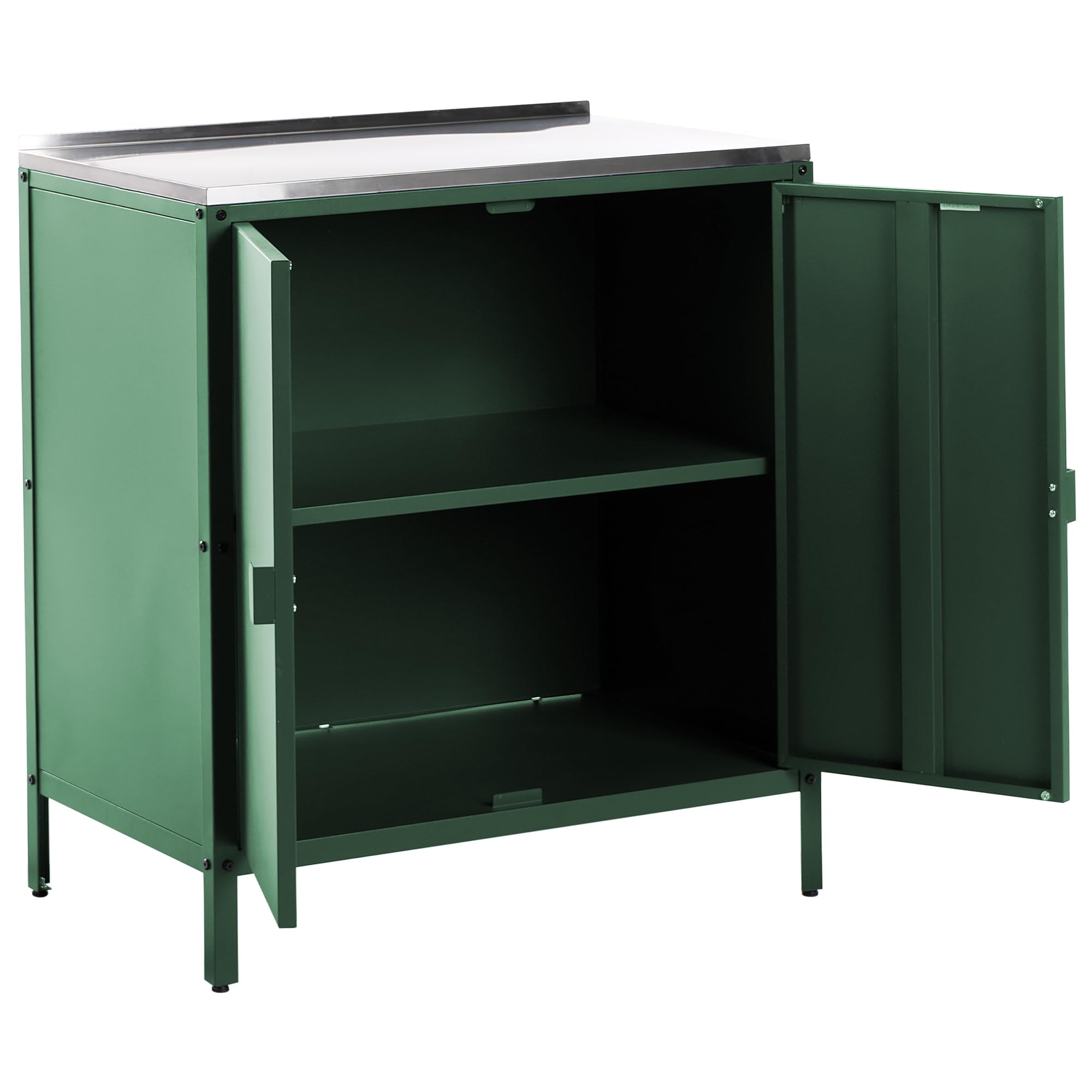 Beliani Armario Cocina Exterior 2 Puertas de Acero Inoxidable Verde Vilama
