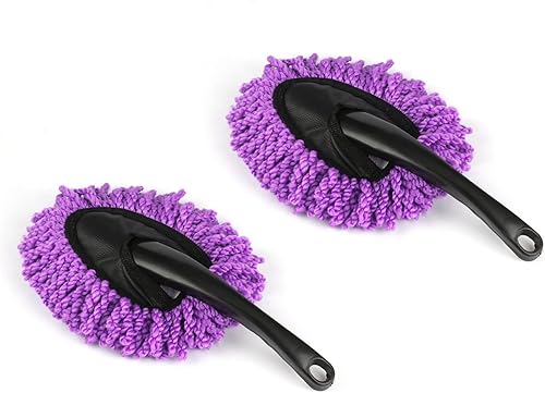 Amiss Paquete de 2 mini cepillos de microfibra para salpicadero de automóvil, cepillo multifuncional de limpieza de automóvil, accesorios exteriores