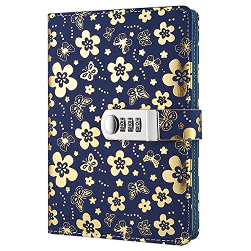 ARRLSDB Password Journal with Lock, A5 PU Leather Diary with Combination Lock (Journal with Combination Lock) Digital Password Notebook Locking Journal Diary (Golden)