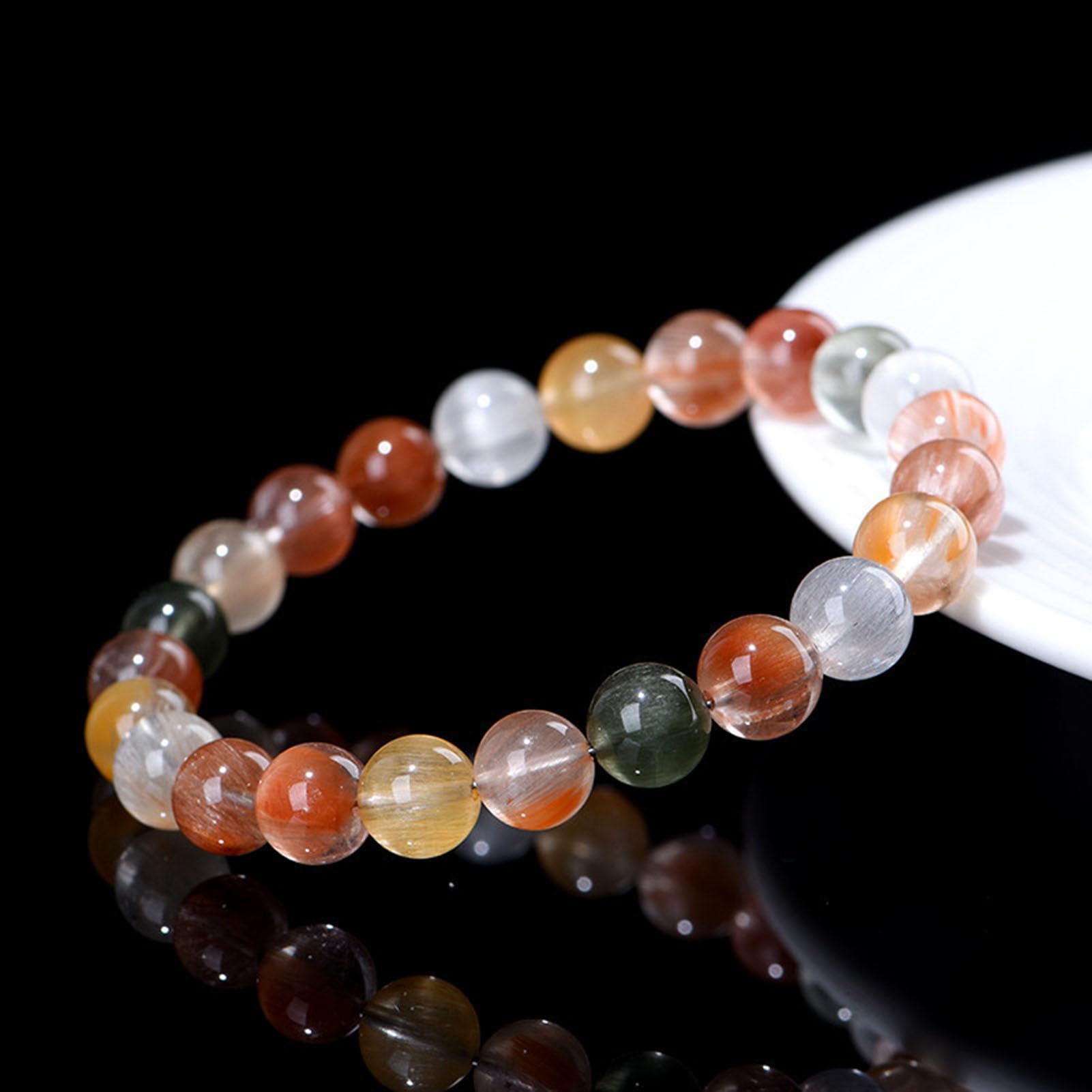 Pulsera de Cuarzo Multicolor con inclusiones sedosas, Pulsera elástica de Piedra Natural para la armonía y la Calma, joyería de Cristal elástica Ajustable para Mujer,3a,8MM