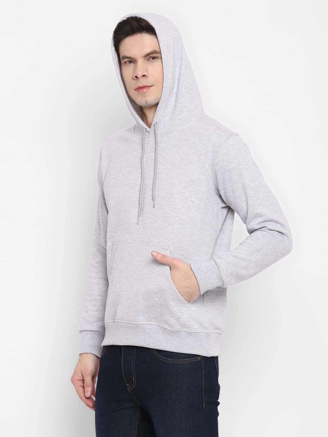 Alan Jones Clothing Men’s Solid Hooded Sweatshirt | Drawstring Hood, Kangaroo Pocket, Ribbed Hem | Regular Fit | Sizes S–5XL | Multiple Colors (Melange_2XL) 2
