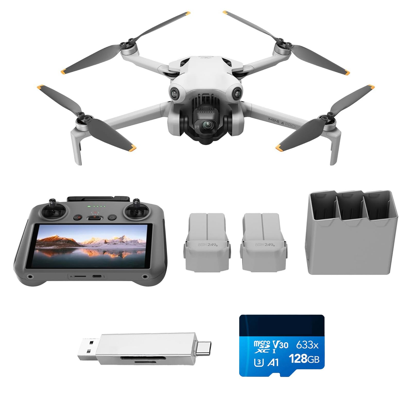 DJI Pack Mini 4 Pro con accesorios Vuela Más con DJI RC 2 (control remoto pantalla), drones camara 4k, menos de 249 g, 34 min tiempo vuelo, 2 baterÃas adicionales, C0