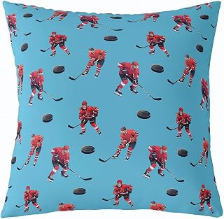 Hockey Player Pillow Cover for Couch Sofa Bed American Ball Gaming Pillow Cover Sporting Equipment Pillowcase Soft Cushion Case Fashion Blue Outdoor Pillow Cover 16"x16"
