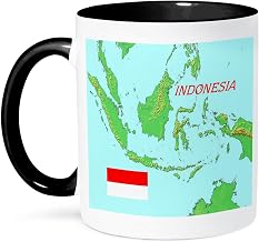 3dRose Image of Topo Map Of Indonesian Islands And Flag 11oz Two-Tone Black Mug