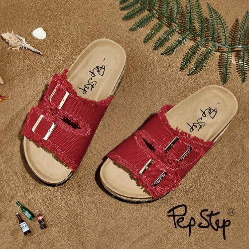Image of PepStep Slide Sandals for Women with Soft Cork Footbed and Strap, Ladies Fashion Platform Slide Sandals Comfortable Slip On Style