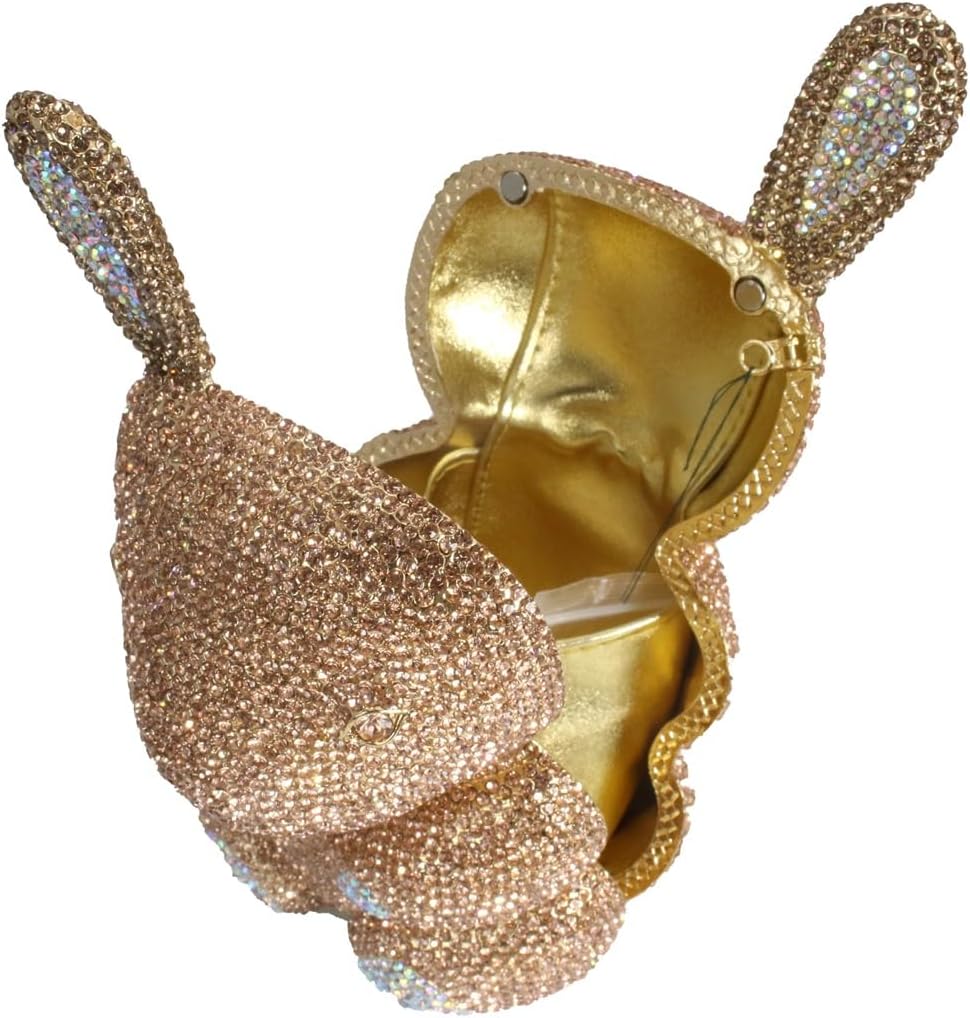 Women Sparkly Crystal Clutch Bag Unique Rabbit Rhinestone Evening Purse Formal Diamond Handbags for Wedding Party