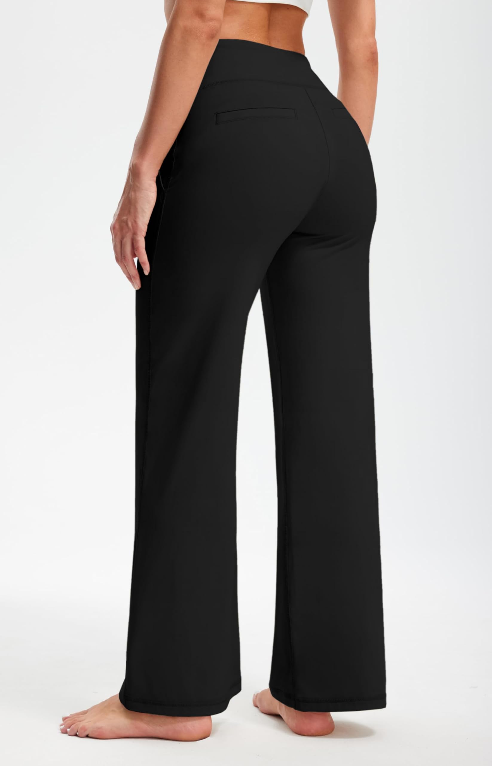 Timuspo Pantalon de yoga pour femme - Taille haute - Avec poches - Pantalon de jogging - Jambes larges - Confortable - Droit - Contrôle du ventre - Pantalon de sport - Pantalon de yoga