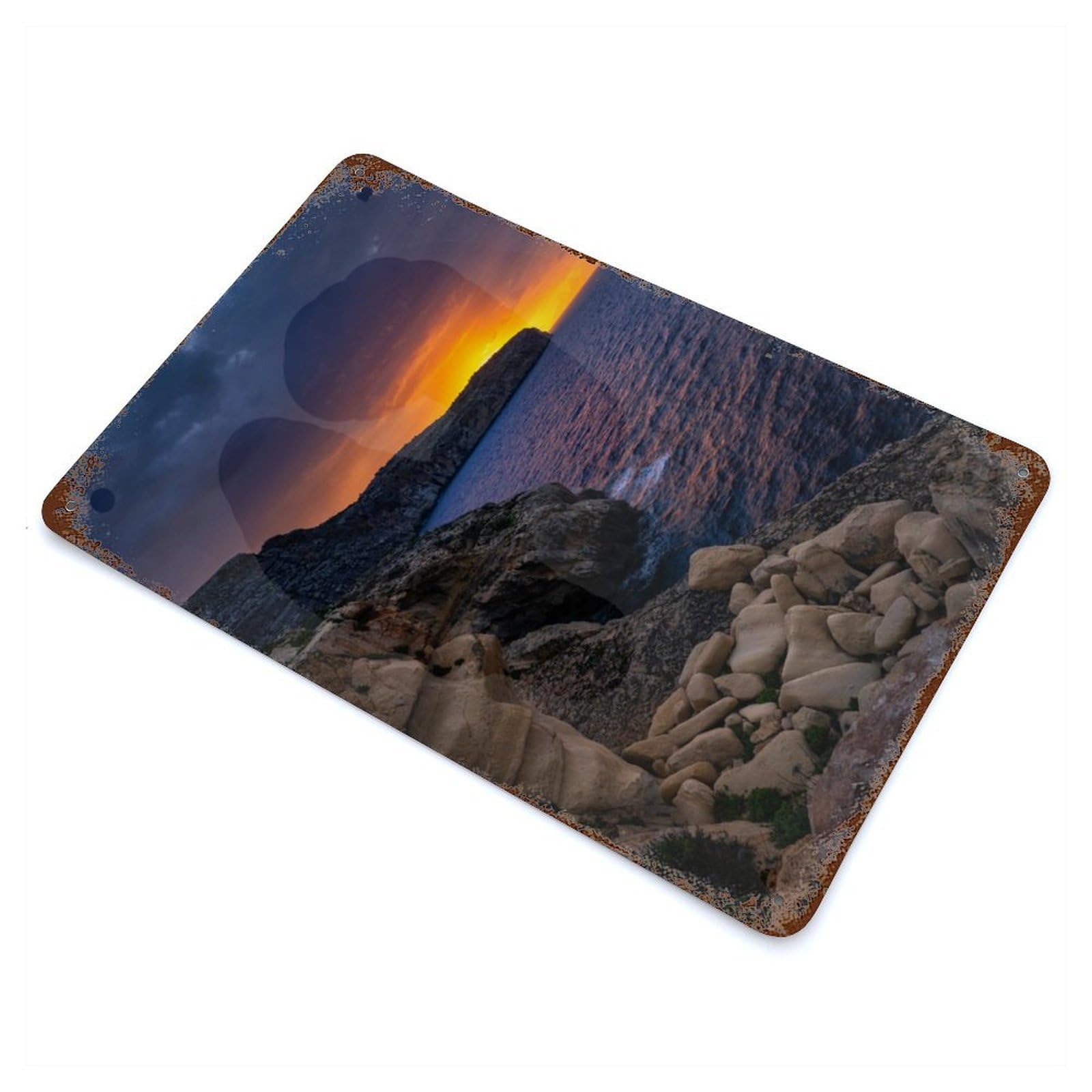 Sea Sunrise in Malta Decorative Tin Sign 11.8"x7.9", Ideal for Basement, Hobby Room And Garage Decor