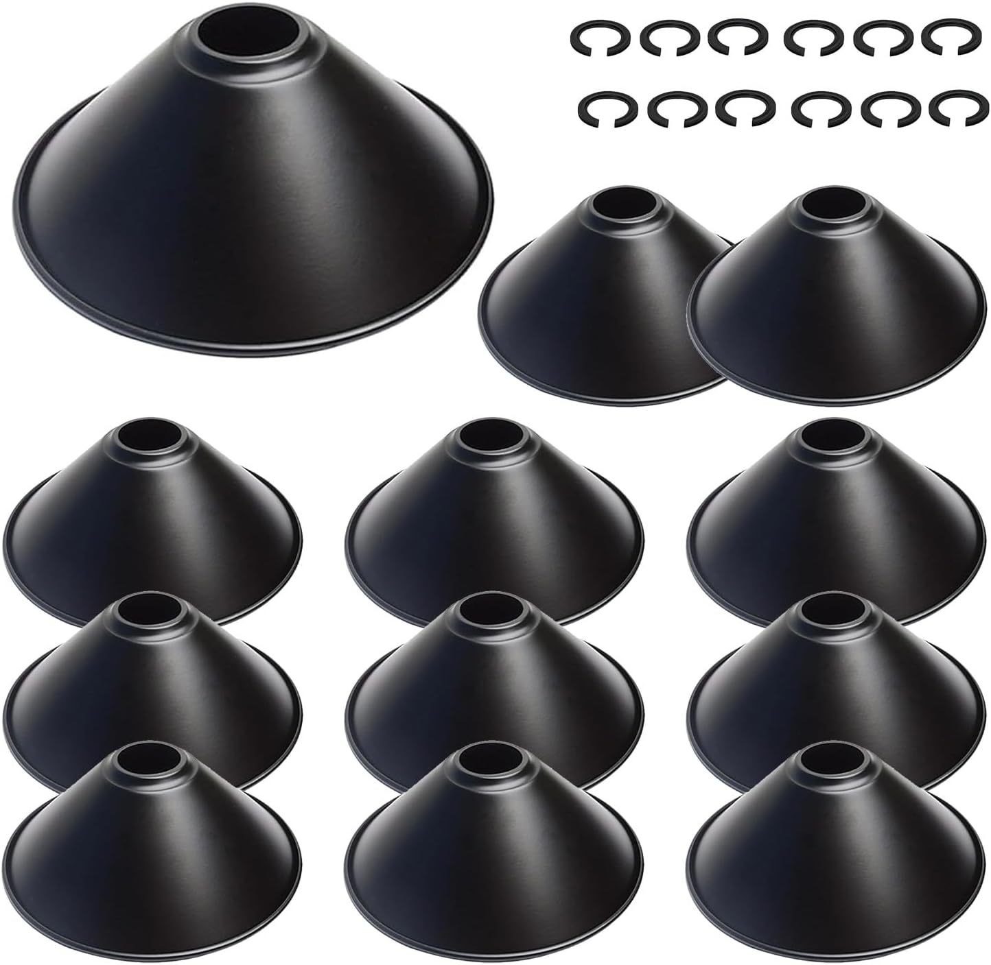 8.5" Industrial Vintage Black Iron Cone Lamp Shade, Metal Replacement Light Shade for Pendant Light, Ceiling, Wall Lamp, Table Lamp and Wall Sconce - Decorative DIY Light Cover (12, Black)