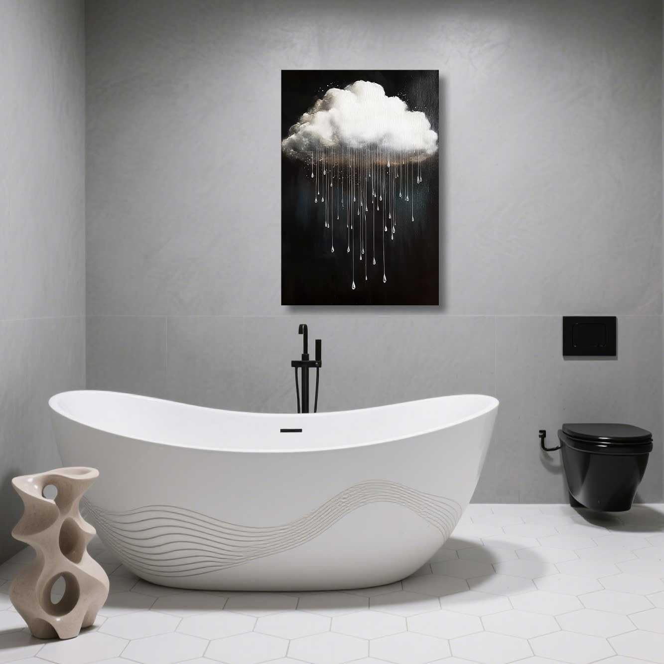 ZSHARTSWD Cloud Canvas Wall Art Vintage Rain Cloud Pictures Sky Rain Cloudy Poster Prints Minimalist Landscape Paintings for Bathroom Bedroom Decor Framed (Black, 18L x 12W)