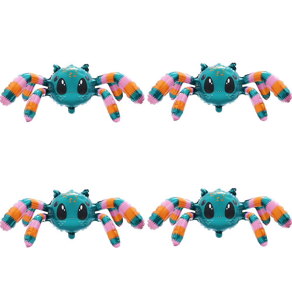 Cute Cartoon Hanging Spider Balloon Animal Airwalker Walking Balloon Happy Halloween Party Decoration, 4 Pack 4D Self Stand Spider Foil Balloons