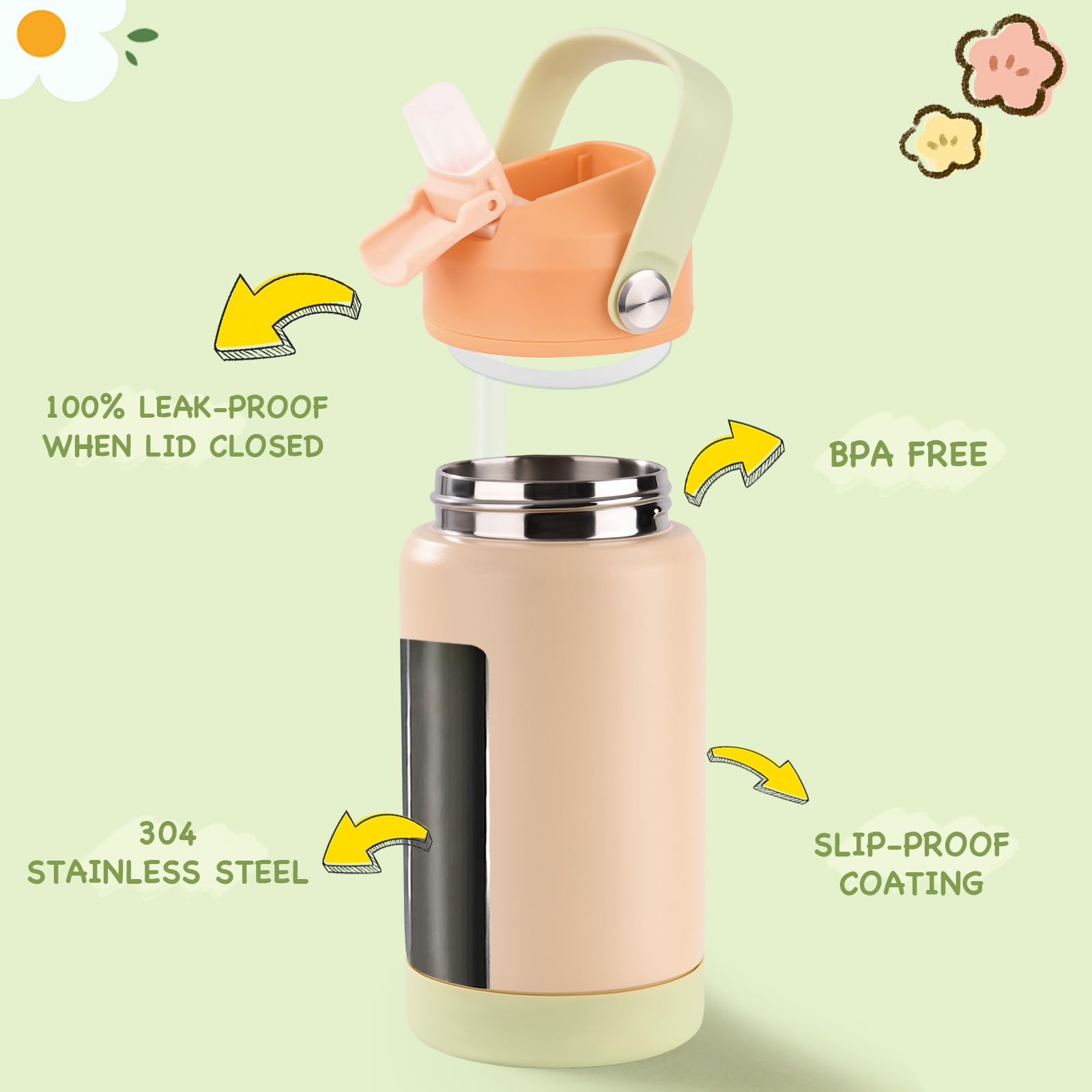 Fijinhom Kids Water Bottle, 360ml/12oz, Stainless Steel Insulated Water Bottle with Straw, Vacuum Leakproof - Image 3