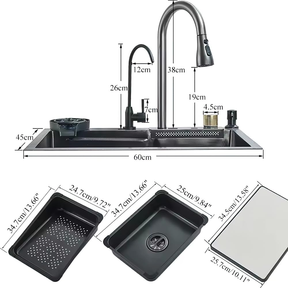 Lavello da cucina multifunzione 60 x 45 cm, lavello 1 vassoio in acciaio