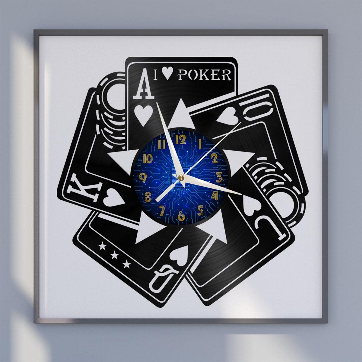 Horloge murale en vinyle Poker YHFR silencieuse pour stopper le bruit du tic-tac mural