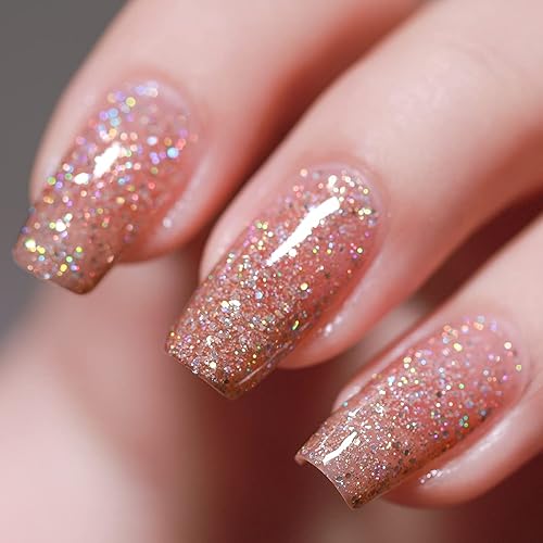 Esmalte de uñas de gel LED UV, color holográfico, brillante, oro rosa, 0.5 fl oz