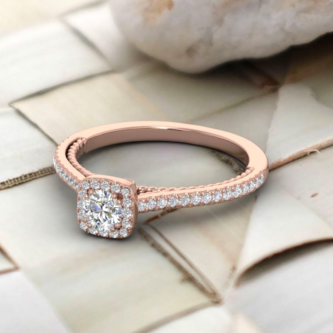1/2 Carat Diamond Cushion Shape Halo Engagement Ring in 10K Gold
