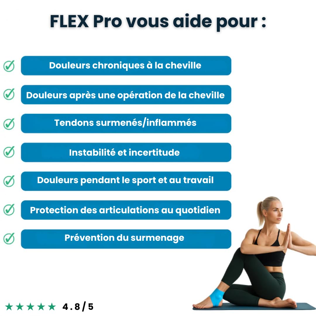 Flex Pro-Bandes pourchevilles，Bande kinésiologique imperméable, offrant Un Soutien élastique idéal, adaptée à Une Utilisation Sportive