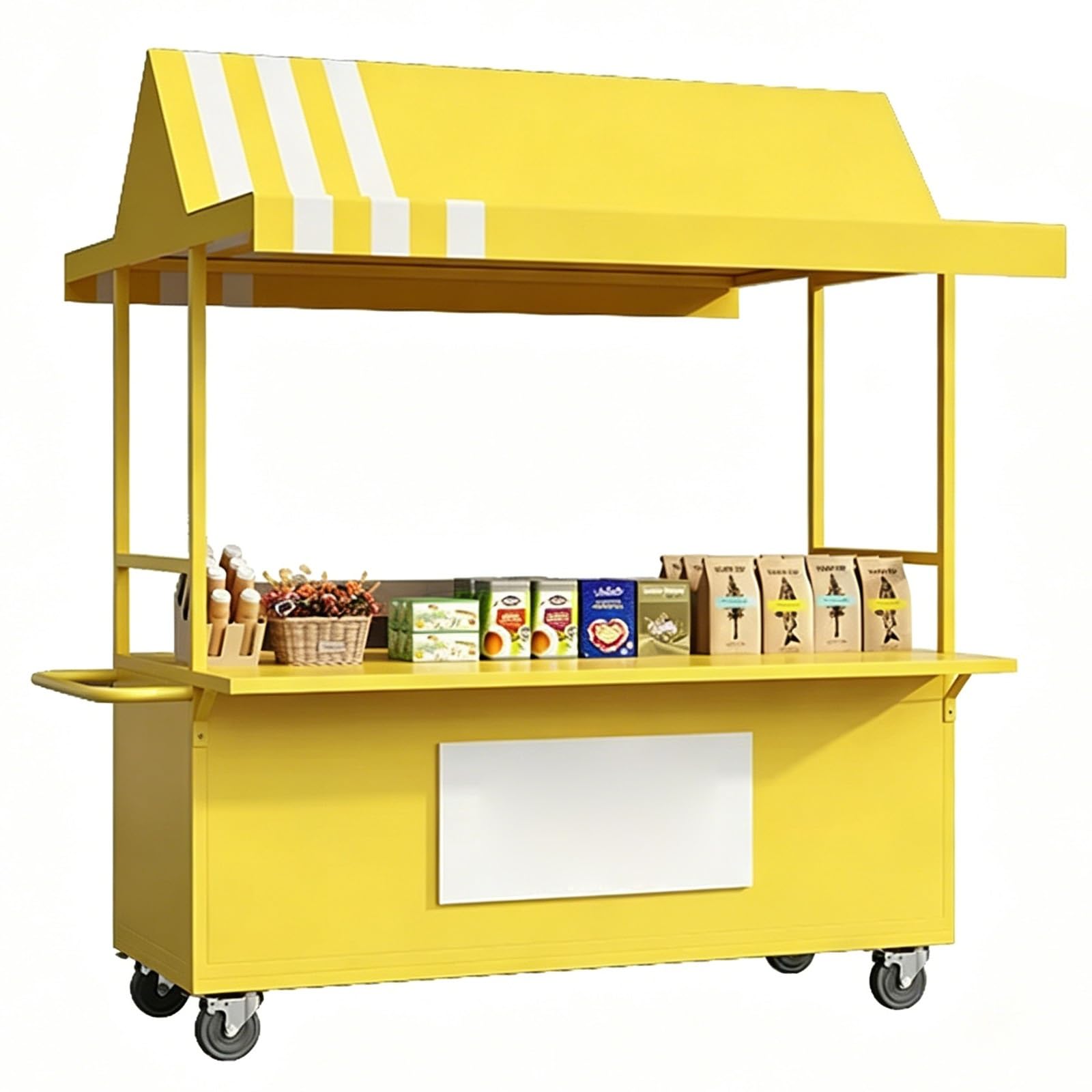 Food Vendor Cart, Market Stand with Canopy, Iron, Handrail, Lockable Wheels, for Market, Street Food & Pop-Up Events(Yellow,120cm/47in)