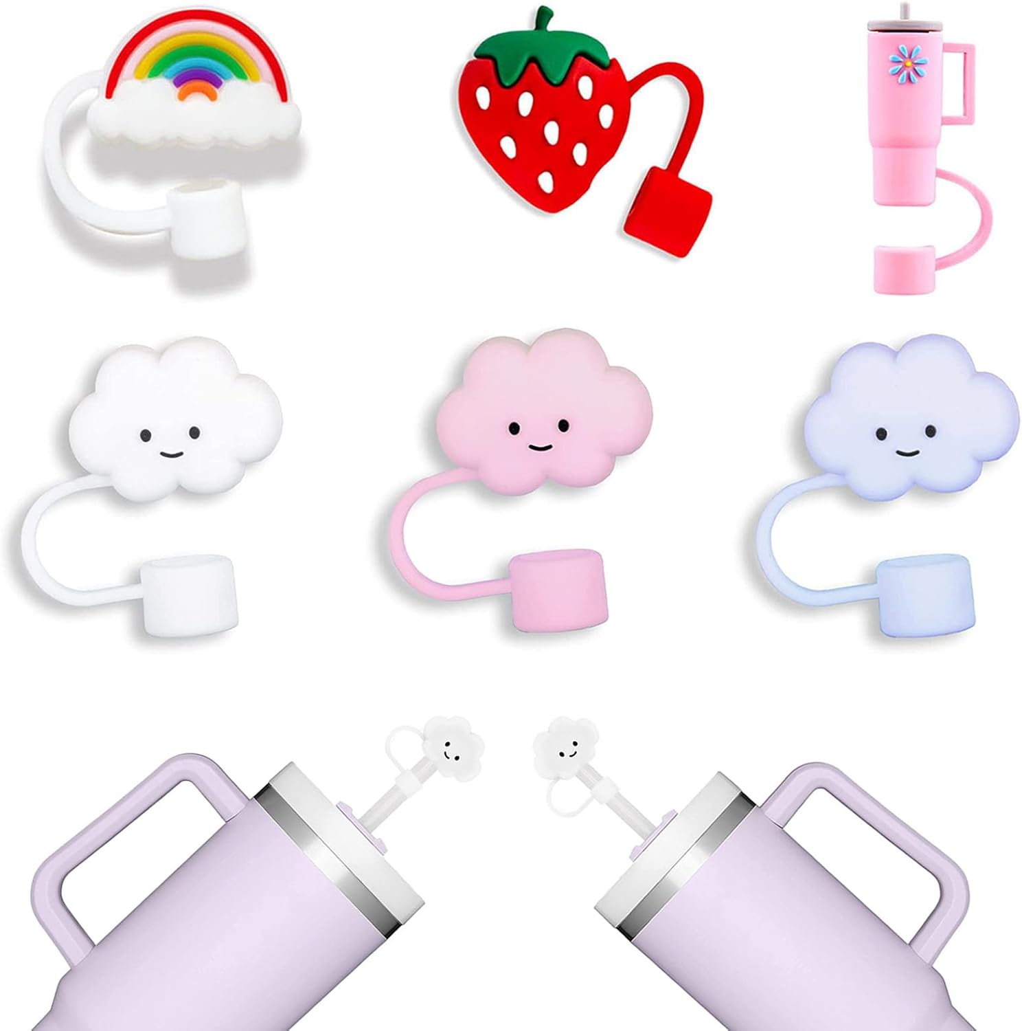 Funda para popote de 0.394 pulgadas, 6 fundas para popote para copa Stanley, 40 onzas, 30 onzas, silicona de grado alimenticio, lindo y grande,