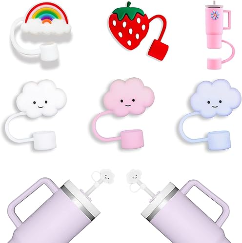 Miniatura 1 de Funda para popote de 0.394 pulgadas, 6 fundas para popote para copa Stanley, 40 onzas, 30 onzas, silicona de grado alimenticio, lindo y grande,