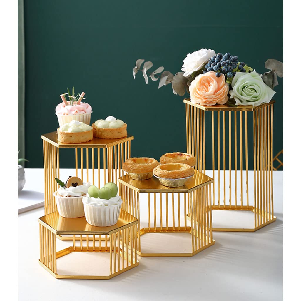 Espositore per torte, server per torte, frutta, de Cake Stand Gold Cake Stand Hexagon Gold Cupcake Stand Metal Cake Cookies Display Candy Plate for Kitchen Birthday Party Table Display Holder Platter