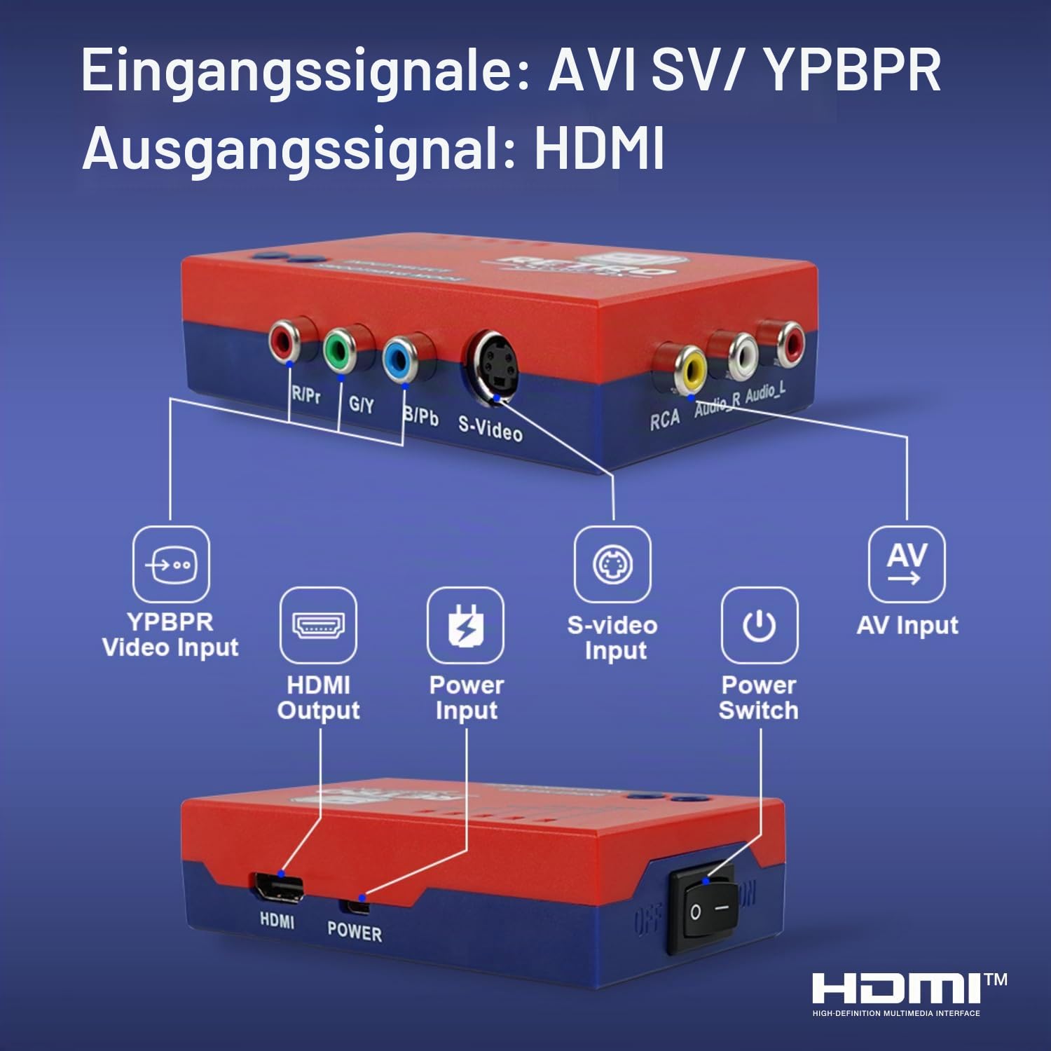 BITFUNX RetroScaler A/V zu HDMI Konverter für Retro-Spielekonsole, unterstützt 2 Line Duplikator und Filter/Schritt, Videospieladapter ohne Verzögerung, für