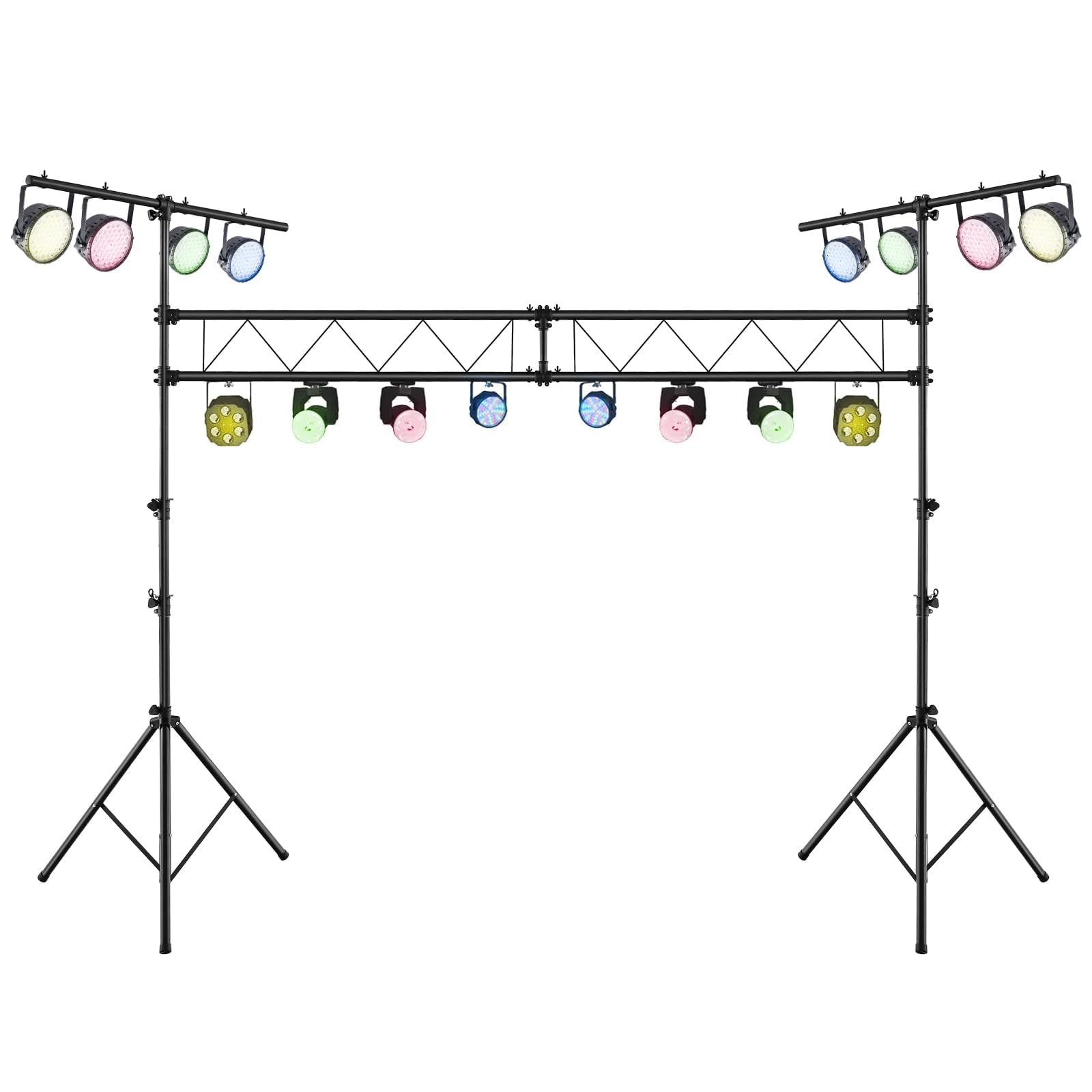 FANTASK Treppiede luce per DJ 180 – 360 cm regolabile in altezza, in metallo, luce attiva, con barre a T retrattili, portata fino a 100 kg, per concerti, teatri e feste, 462 x 143,5 x 181 cm