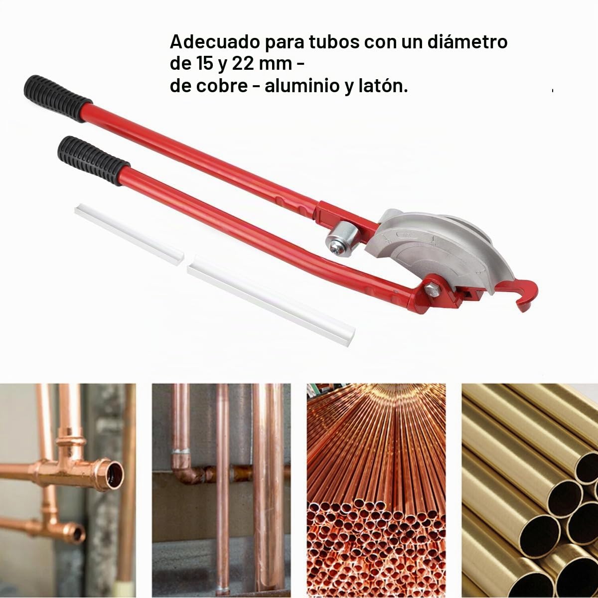 Dobladora de Tubos Manual 2 en 1, 0-180°, 15 mm/22 mm, Herramienta para Doblar Tubos de Cobre