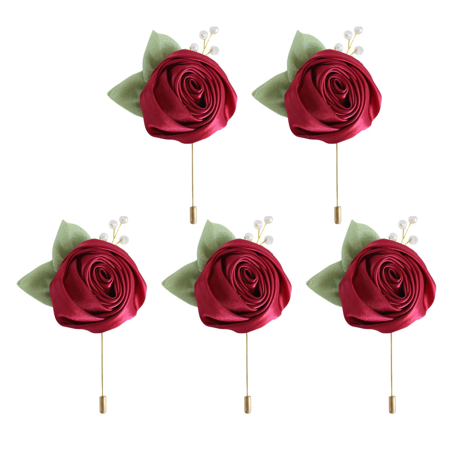 Carotoe Claret Faux Rose Wedding Corsage Accessory Functional Silk Rose Boutonniere For Bridal Parties Stage Artificial Boutonniere