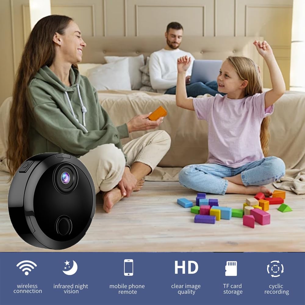 Mini Camera Espion sans Fil, Micro Camera Surveillance Wifi Interieur/Exterieur sans Fil Discrete, Vision Nocturne et Détection de Mouvement, 1080P Petit Cachee Camera Espion Bebe Maison Chat Voiture
