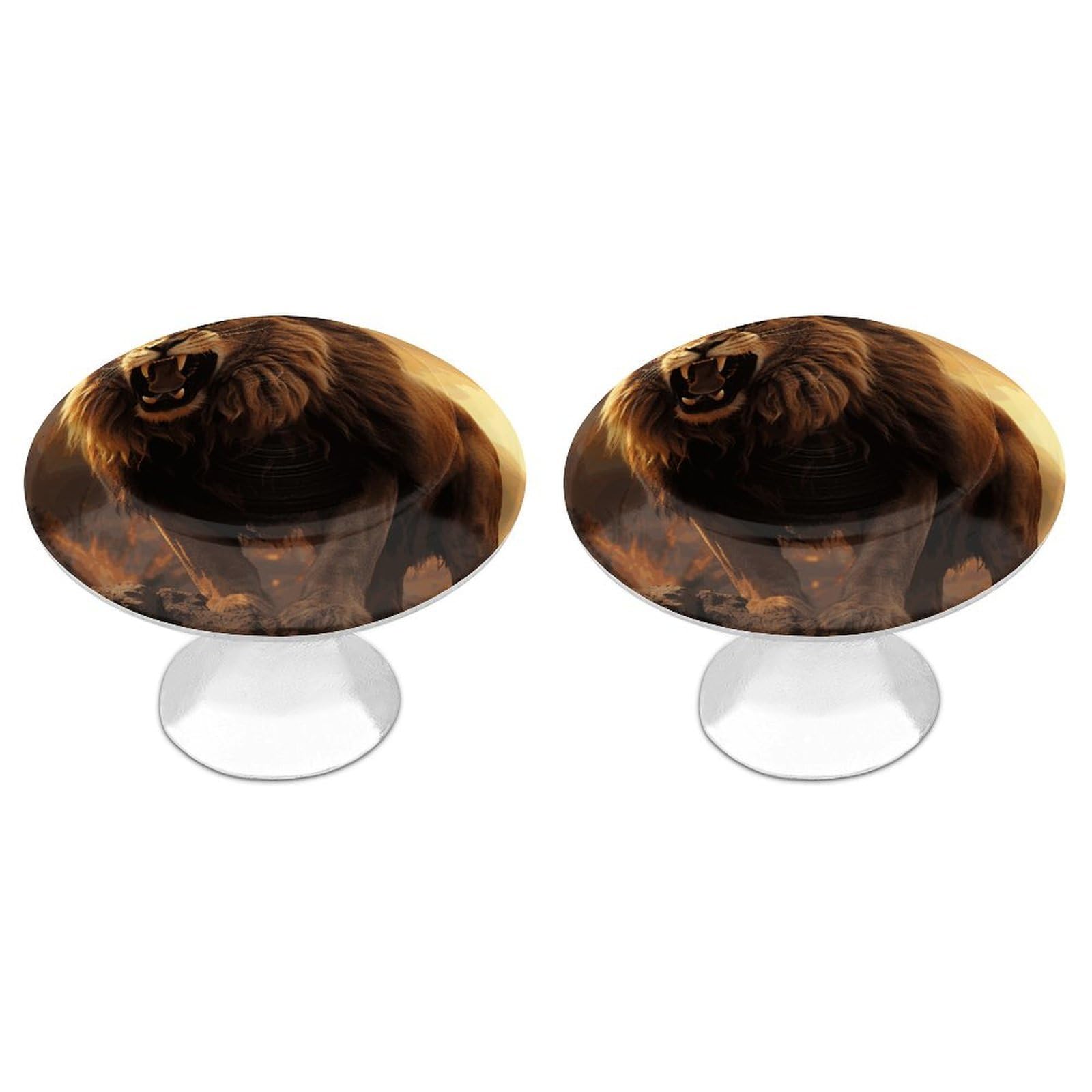 DWVTSLH Angry Roaring Lion Cabinet Handles 2 Pack Stainless Steel Kitchen Drawer Pulls with Installation Screws Round Dresser Drawer Knobs 1.1 Inch Modern Cabinet Hardware Door Handles
