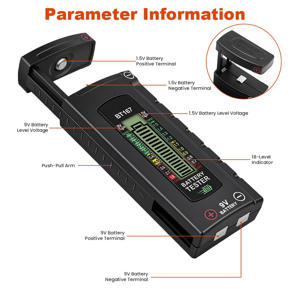 URAQT Tester Digitale per Batterie, Tester Batteria Universale, Display LCD di Facile Lettura, Semplice Universale per Batterie AA, AAA, C, D, 9V, 1.5V Pila a Bottone, Nessuna Batteria Necessaria