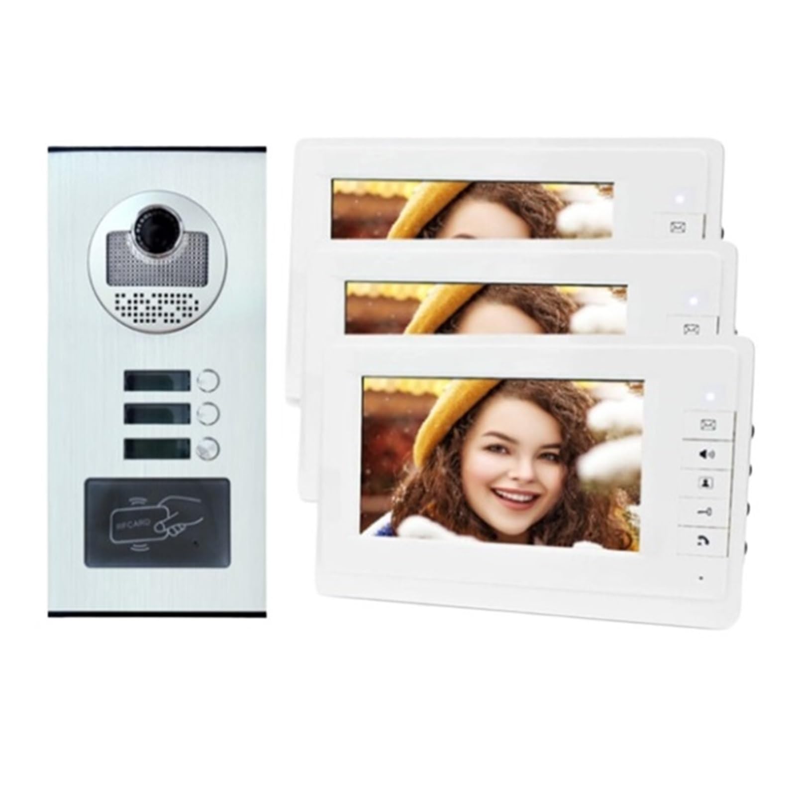 Hvsyvvsrl One Color 3 Unit Home Video Intercom For Apartments Residential Doorbell Door Phone System With Card Unlock Two Way Audio
