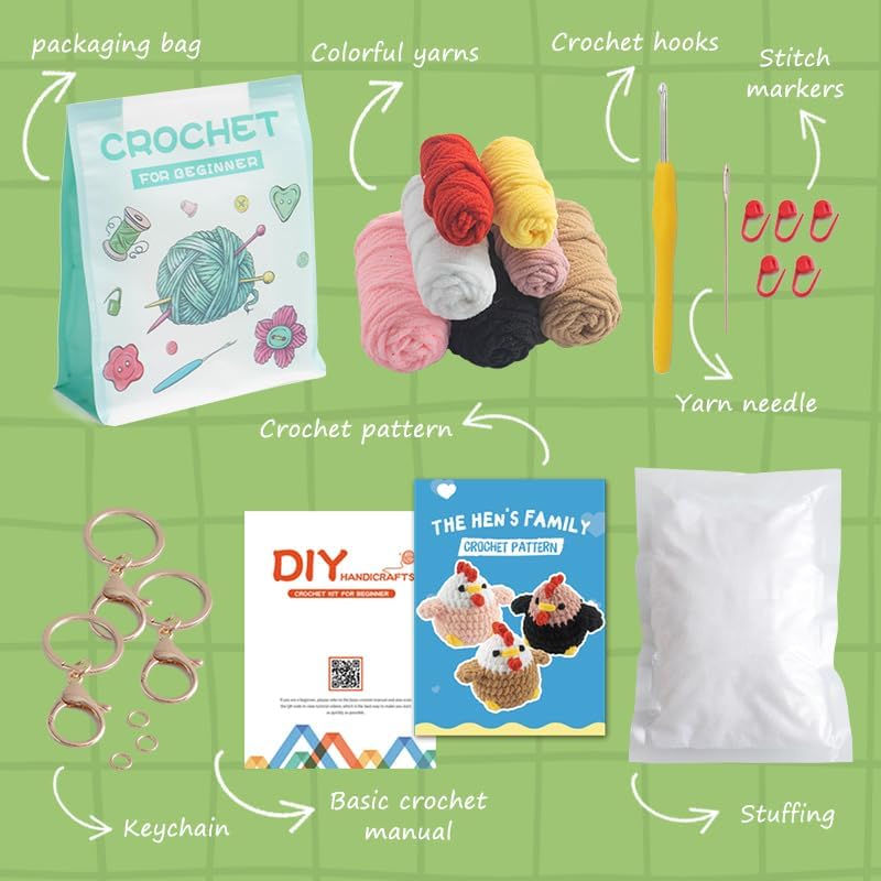 HaoBaiyxgs Crochet DIY Kit for Beginners,Stuffed Animal Knitting Kit for Adult, Include Easy Knitting Soft Yarn, Step-by-Step Video Tutorial, Hook (Chick)