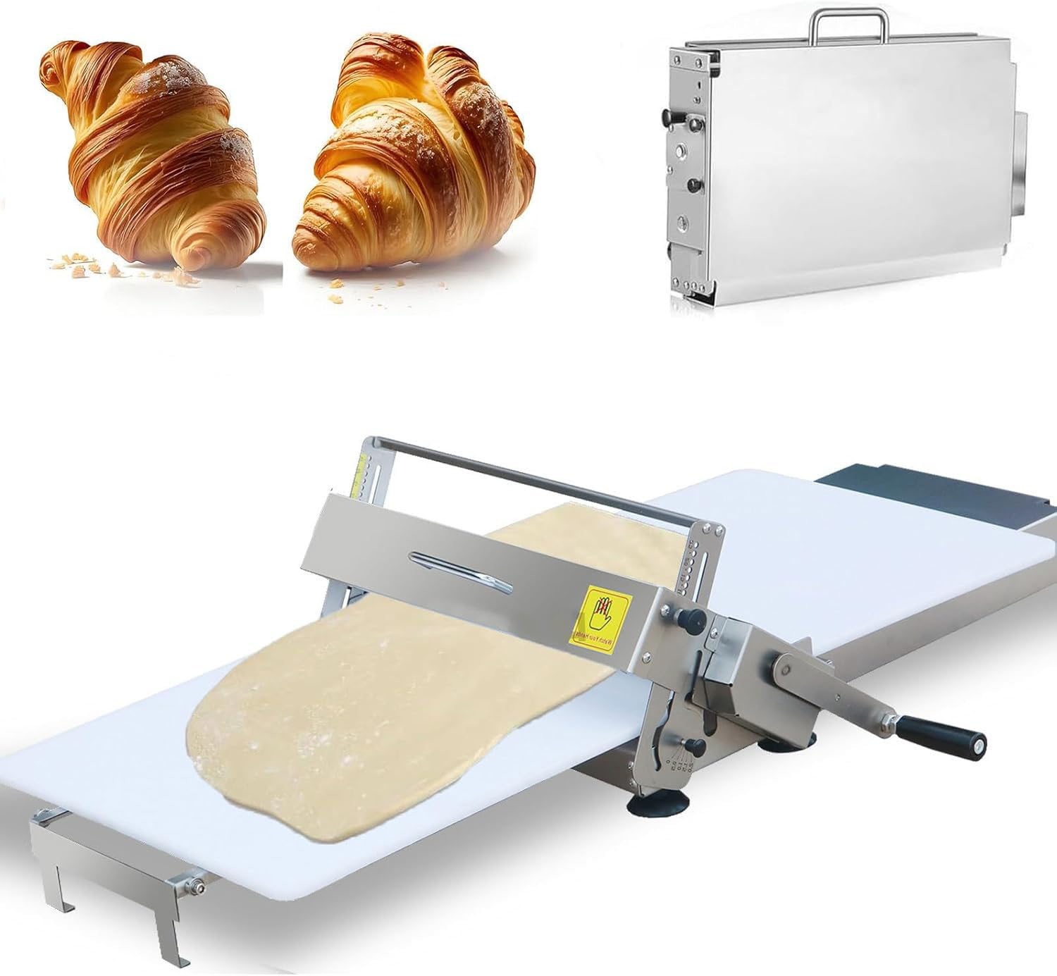 Manual Dough Sheeter Machine,Folding Dough Rolling Machine,Compact Dough Sheeter,Stainless Steel Pastry Roller with Adjustable Thickness 0.5-17.5mm/0.5-27mm,For Bakery,Pizza,Croissant Model400