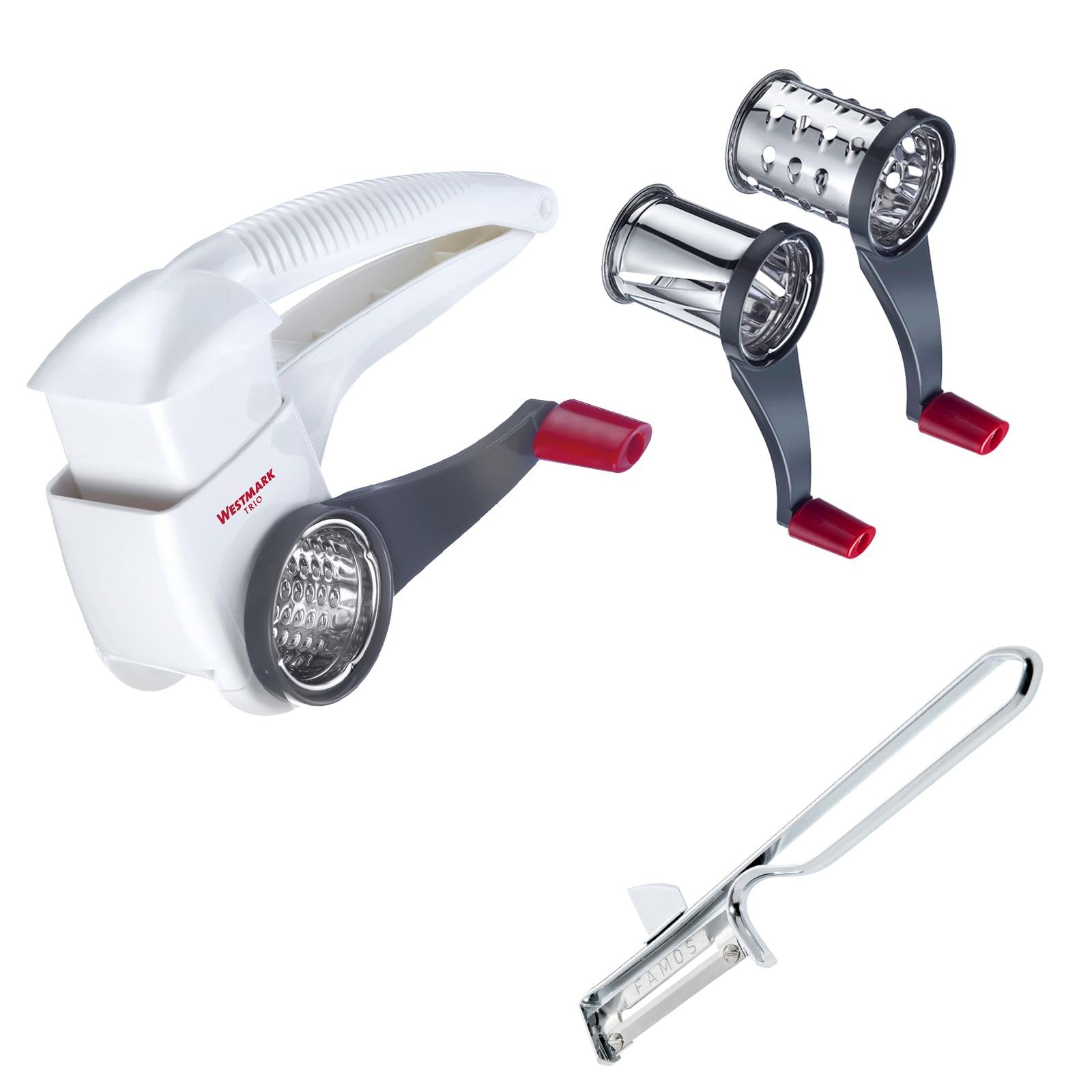 Westmark 117222E7 Drum Grater with 3 Cutting Drums and 1 Peeler Stainless Steel/Steel/ABS White/Anthracite/Silver