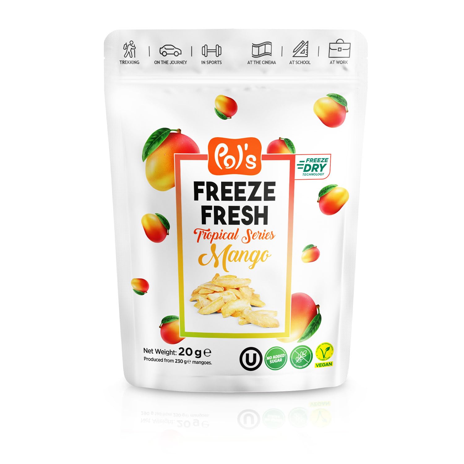 Pol's Freeze Fresh Freeze-Dried Mango, 20g | 100% Fruit, Non-GMO, Halal, Kosher, No Added Sugar, Gluten-Free, Vegan | Healthy Snack for On-the-Go