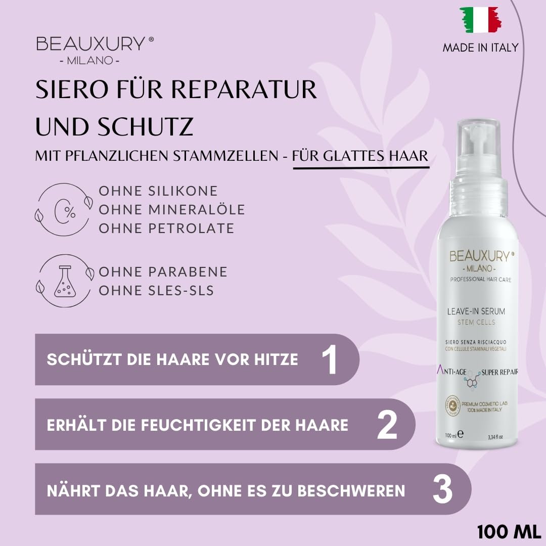 Beauxury Milano Anti-Gelbstich Aufbau-Kit – Shampoo, Maske & Serum Leave-in mit Schneckenschleim für Blondes & Geschädigtes Haar – Reparierende No-Yellow Pflege bei Blondierungsschäden